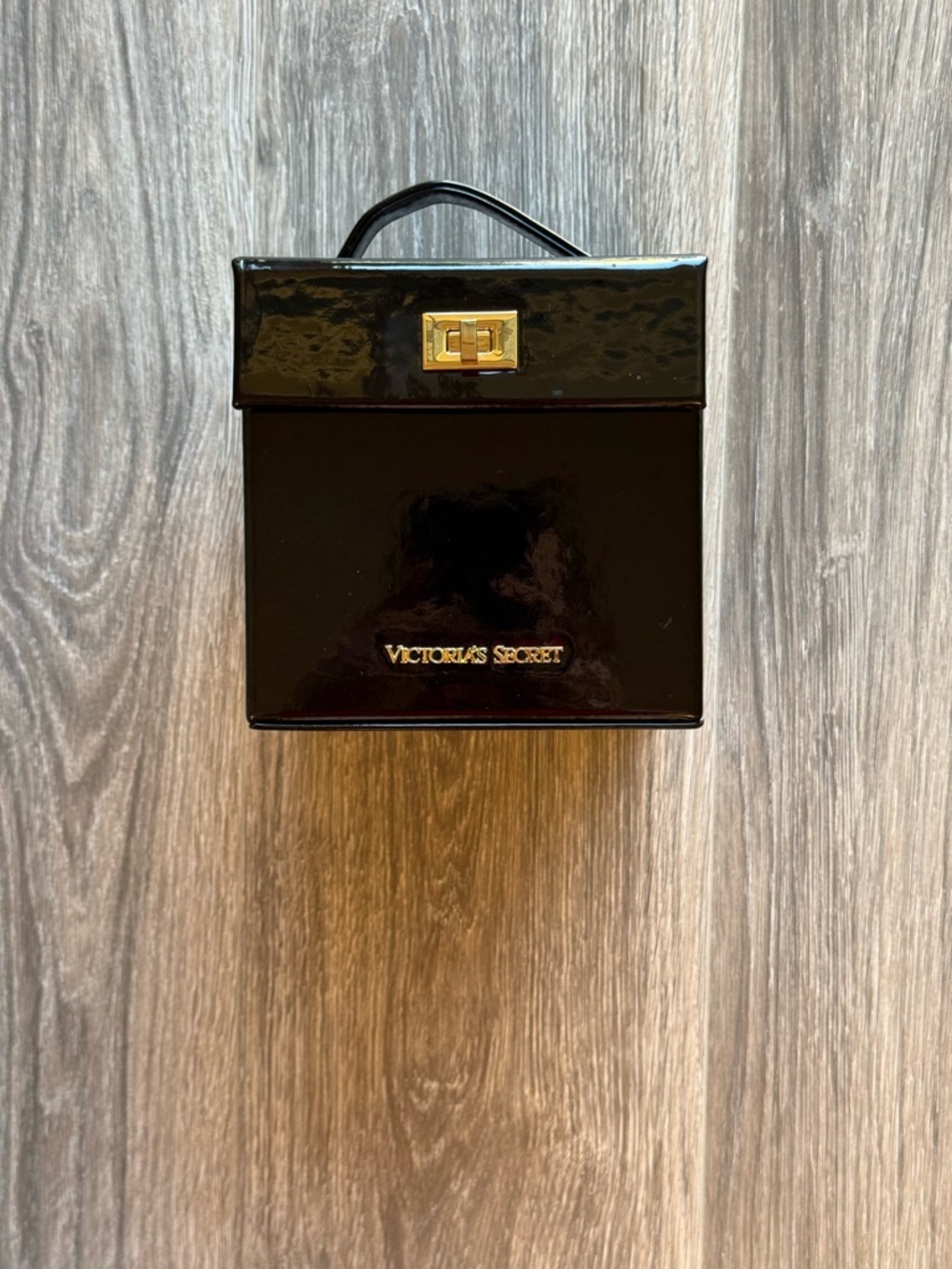 Victoria's Secret Black Patent Cosmetic Case with Gold Hardware